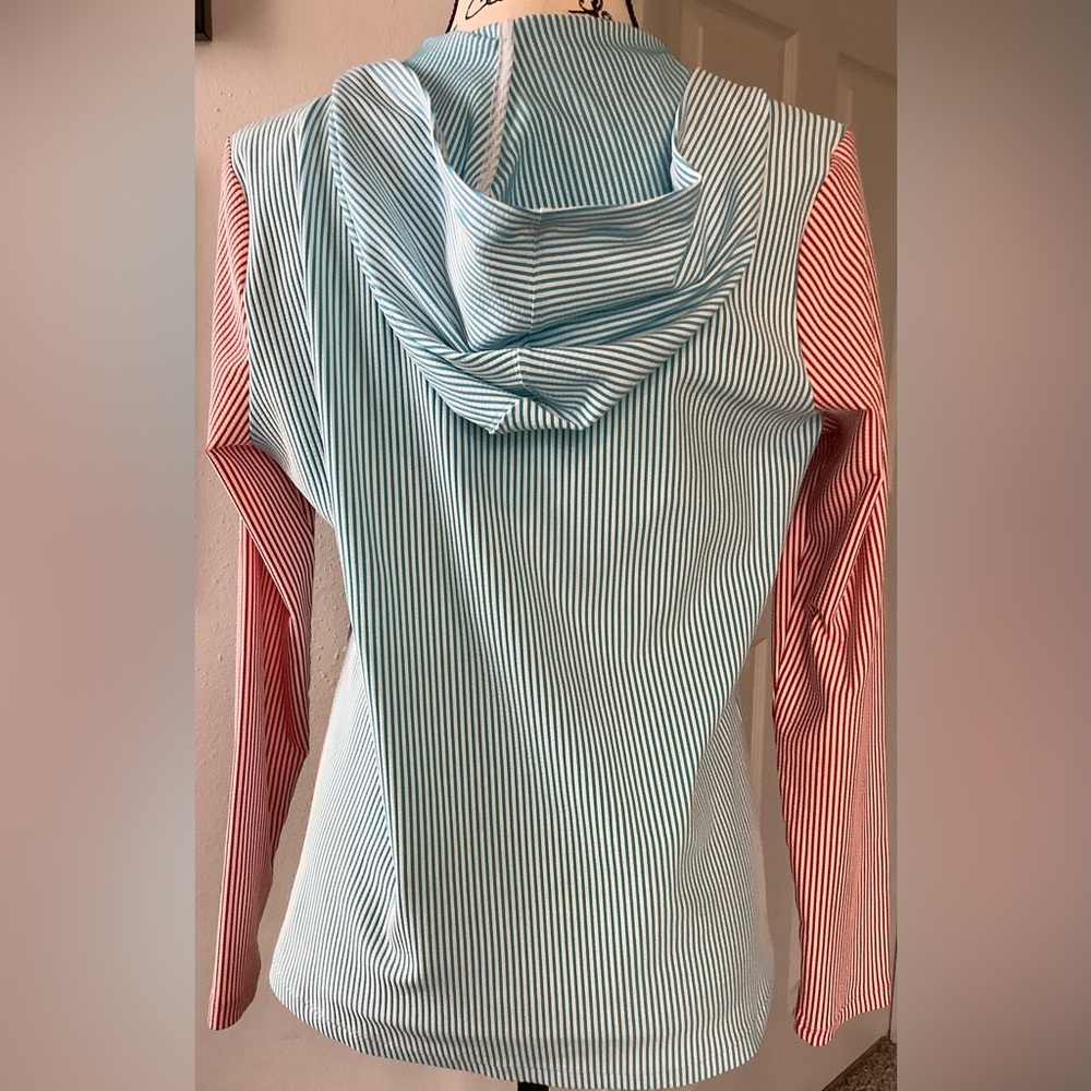EUC. Lands' End Colorblock Hooded Jacket in Aqua, Pink & Yellow - Picture 5 of 8